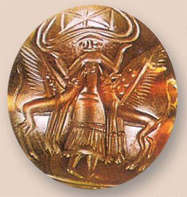 Минойская цивилизация. Апи-богиня между двумя грифонами, 1650-1450 до н.э.-оникс-перстень