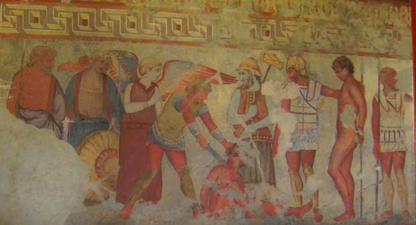 фреска-Vanth с крыльями и Charún с секирой.